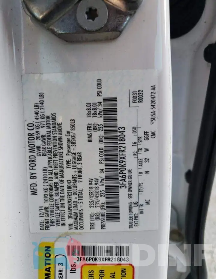 3FA6P0K9XFR218043 Photo# 12