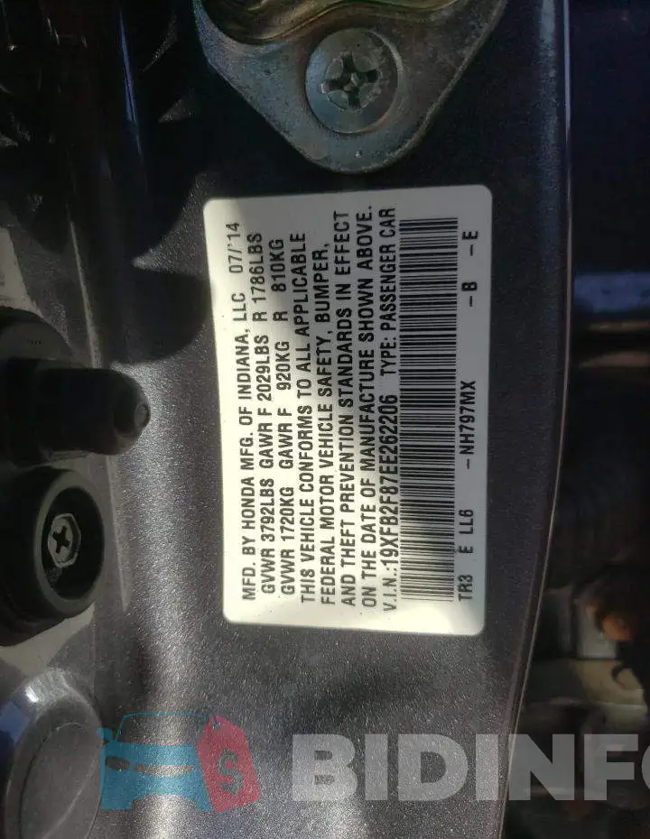 19XFB2F87EE262206 Photo# 12