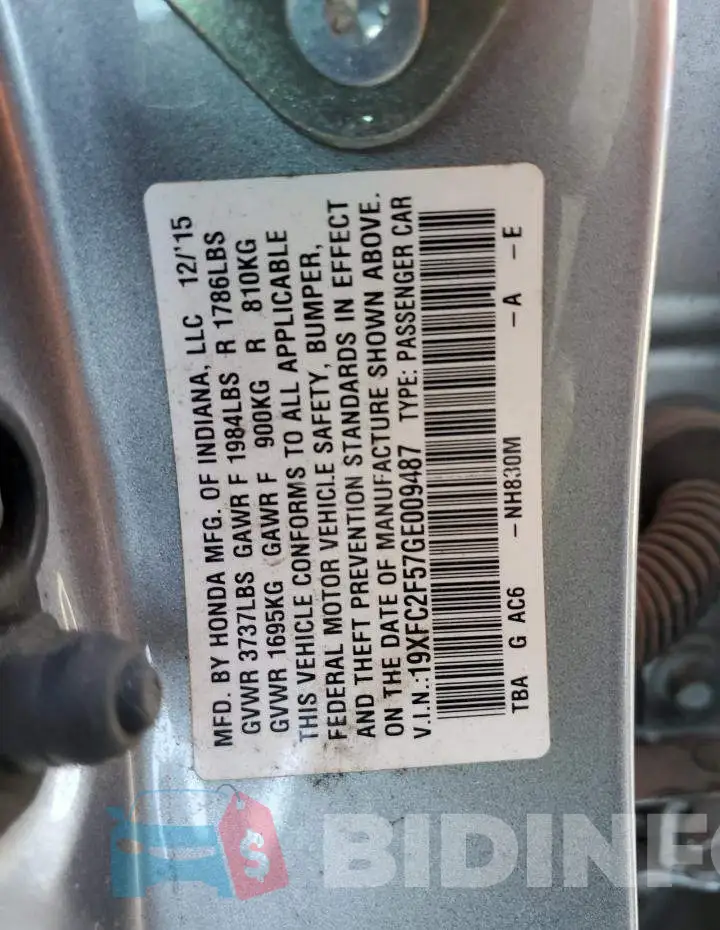 19XFC2F57GE009487 Photo# 12