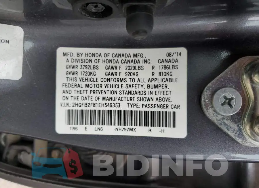 2HGFB2F81EH549353 Photo# 12