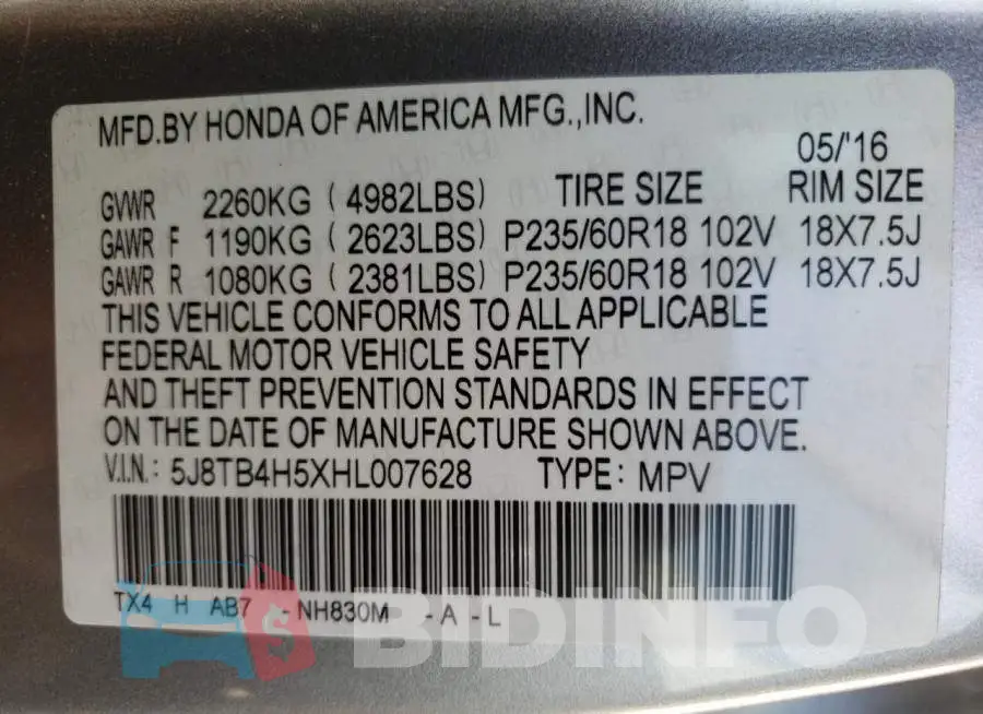 5J8TB4H5XHL007628 Photo# 13
