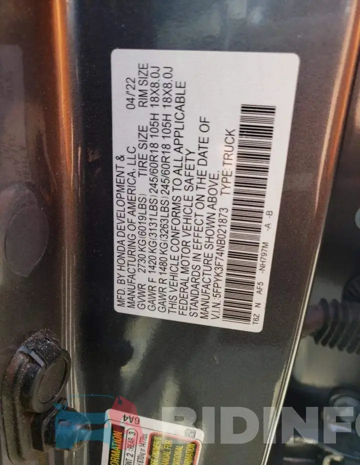 5FPYK3F74NB021873 Photo# 12