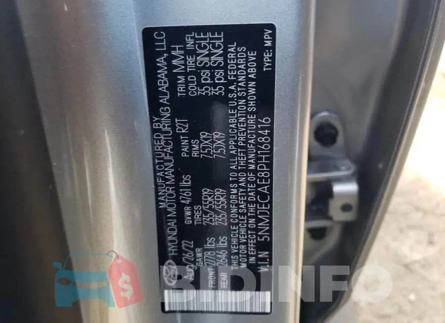 5NMJECAE8PH168416 Photo# 12