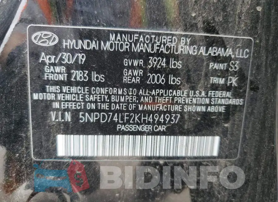 5NPD74LF2KH494937 Photo# 12