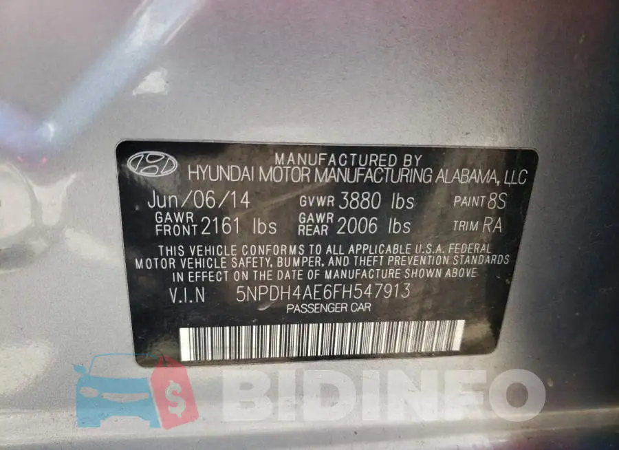 5NPDH4AE6FH547913 Photo# 12