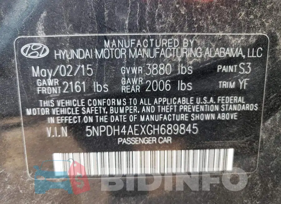 5NPDH4AEXGH689845 Photo# 12