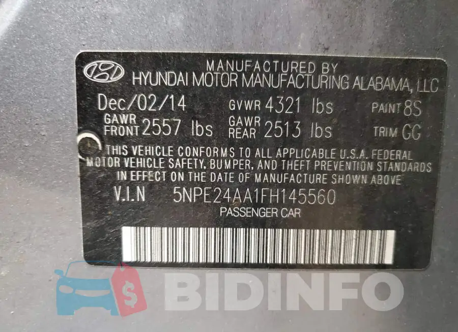 5NPE24AA1FH145560 Photo# 12