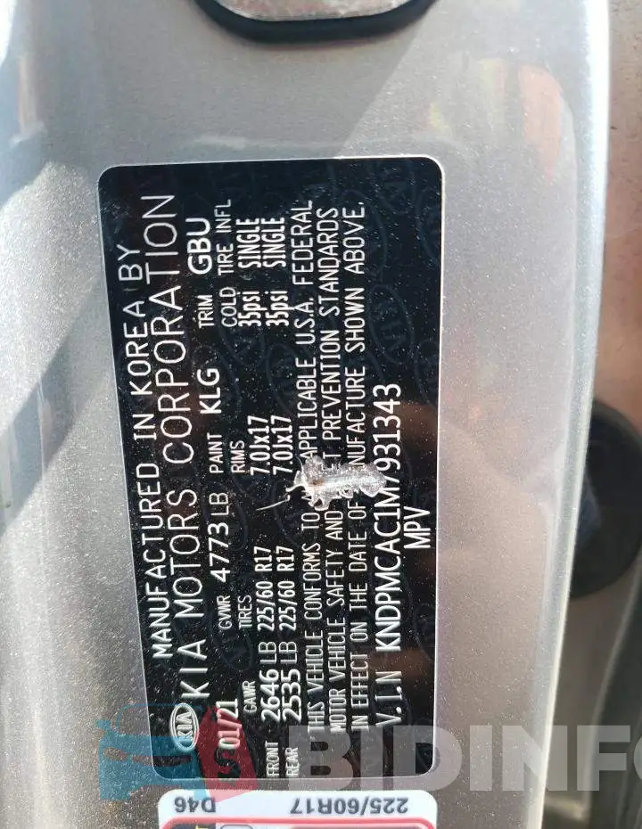 KNDPMCAC1M7931343 Photo# 12