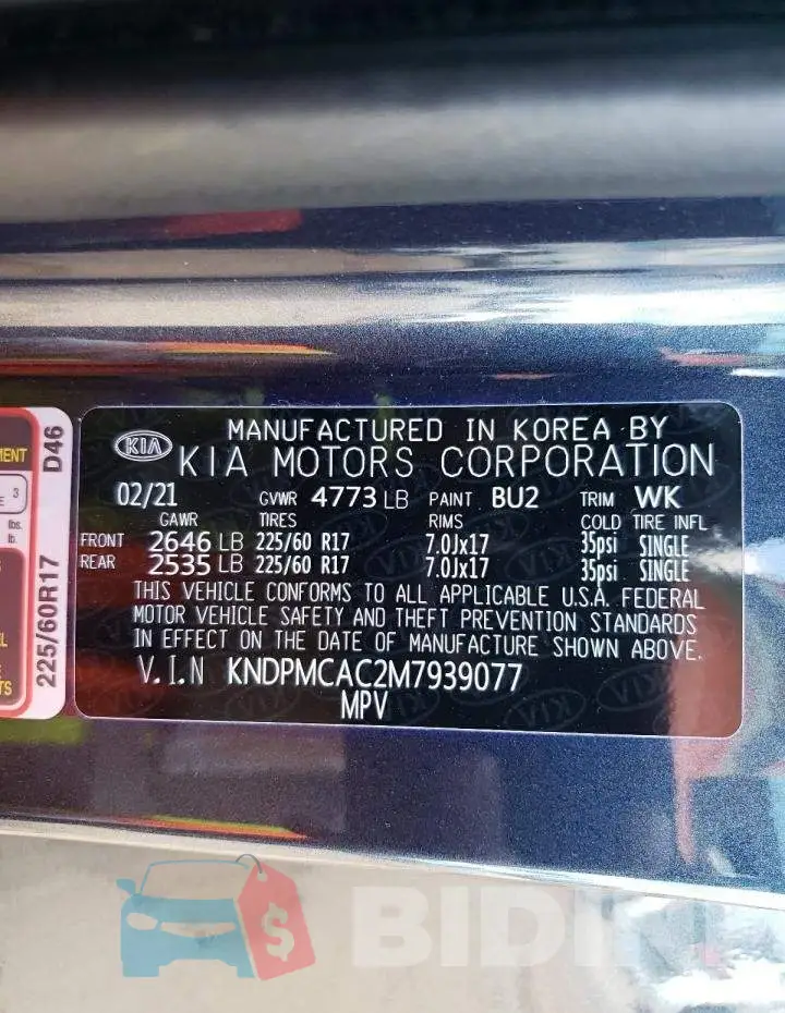 KNDPMCAC2M7939077 Photo# 12