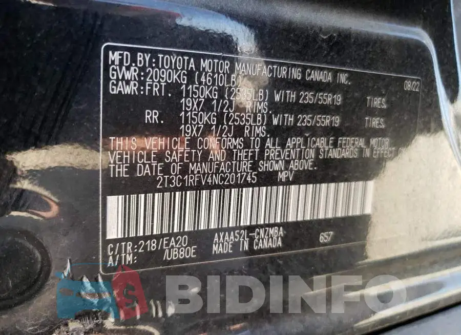 2T3C1RFV4NC201745 Photo# 13