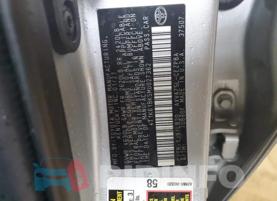 4T1K61BK5MU027362 Photo# 12
