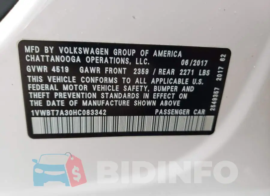 1VWBT7A30HC083342 Photo# 13