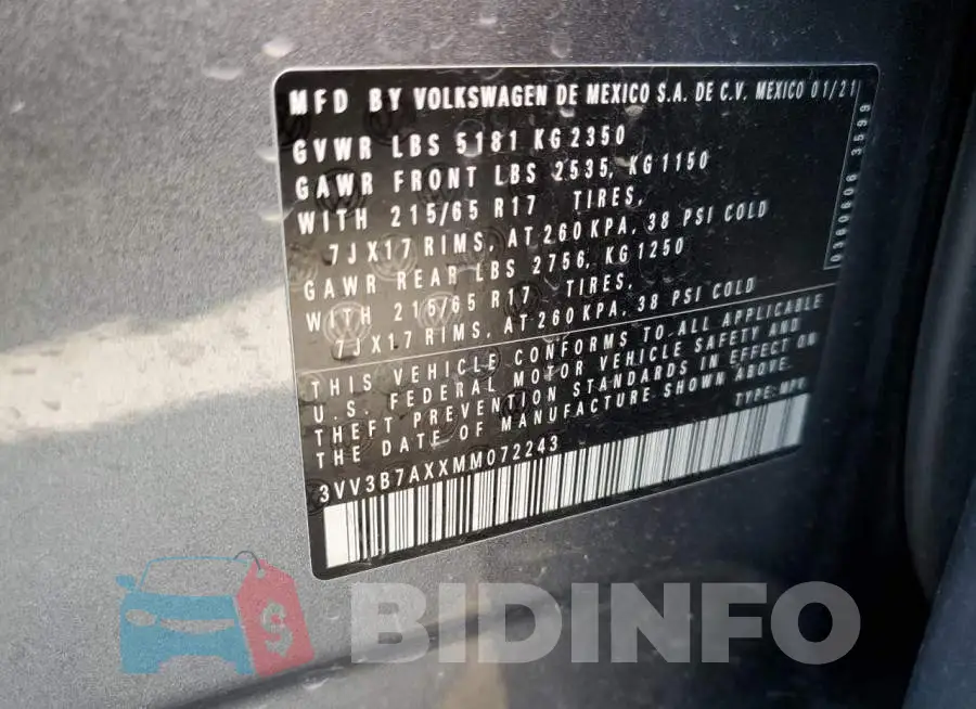 3VV3B7AXXMM072243 Photo# 14