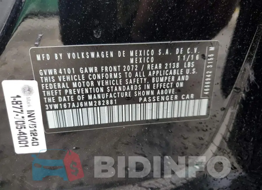 3VW167AJ6HM282881 Photo# 12