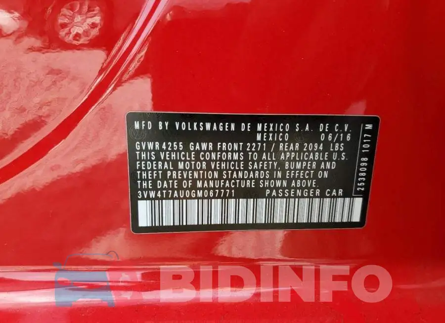 3VW4T7AU0GM067771 Photo# 13