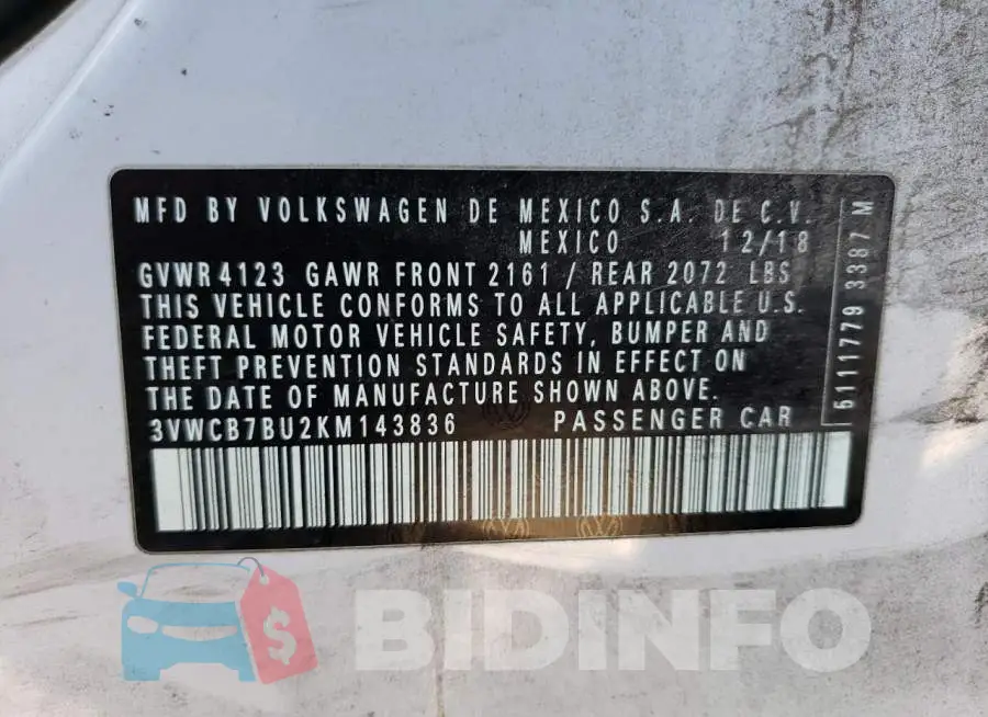 3VWCB7BU2KM143836 Photo# 13