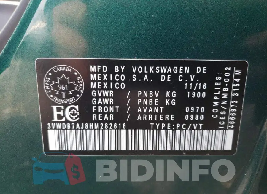 3VWDB7AJ8HM282616 Photo# 12