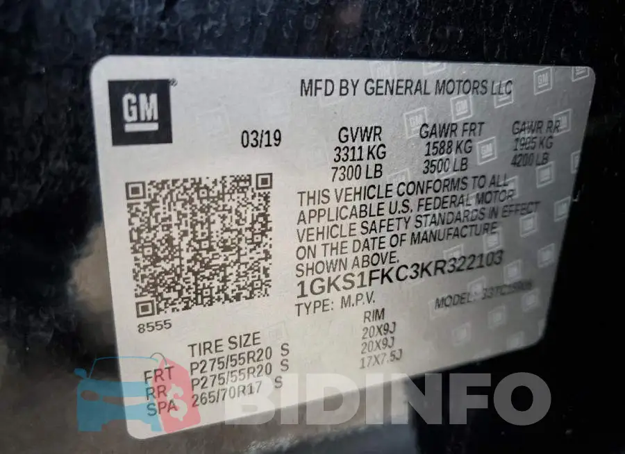 1GKS1FKC3KR322103 Photo# 13