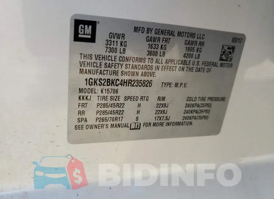 1GKS2BKC4HR235826 Photo# 13