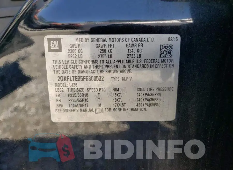 2GKFLTE35F6300532 Photo# 13