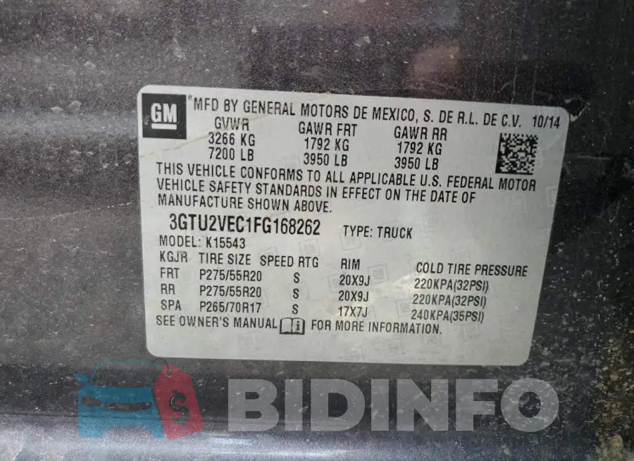 3GTU2VEC1FG168262 Photo# 12