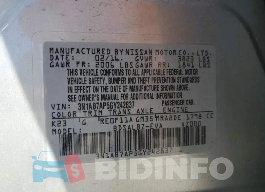 3N1AB7AP5GY242837 Photo# 13