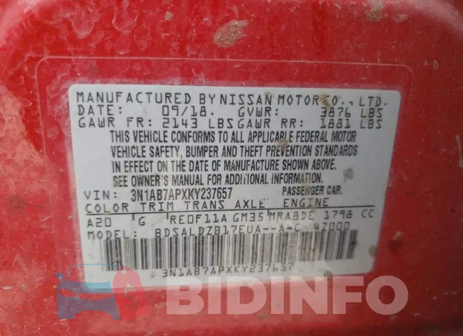 3N1AB7APXKY237657 Photo# 13