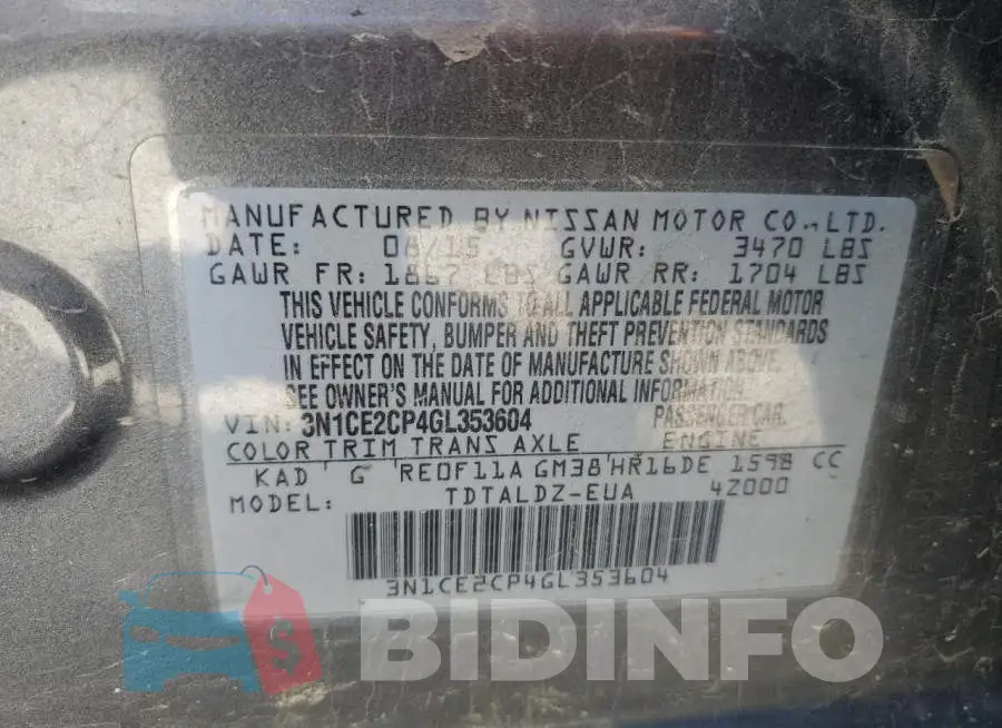 3N1CE2CP4GL353604 Photo# 12