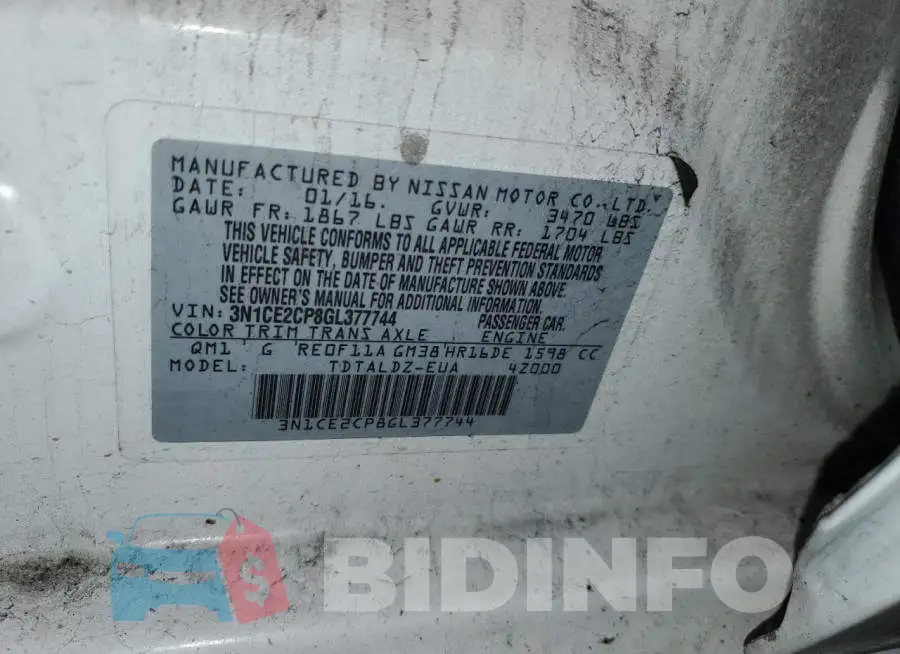 3N1CE2CP8GL377744 Photo# 12