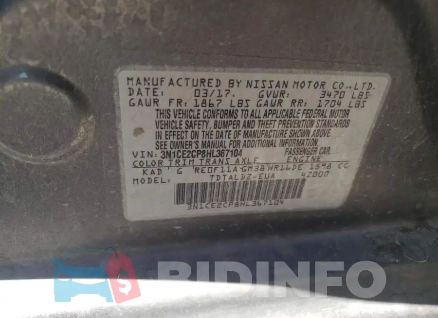 3N1CE2CP8HL367104 Photo# 12