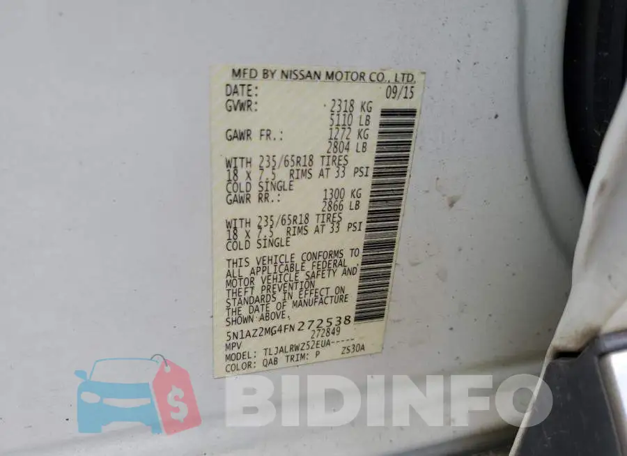 5N1AZ2MG4FN272538 Photo# 13