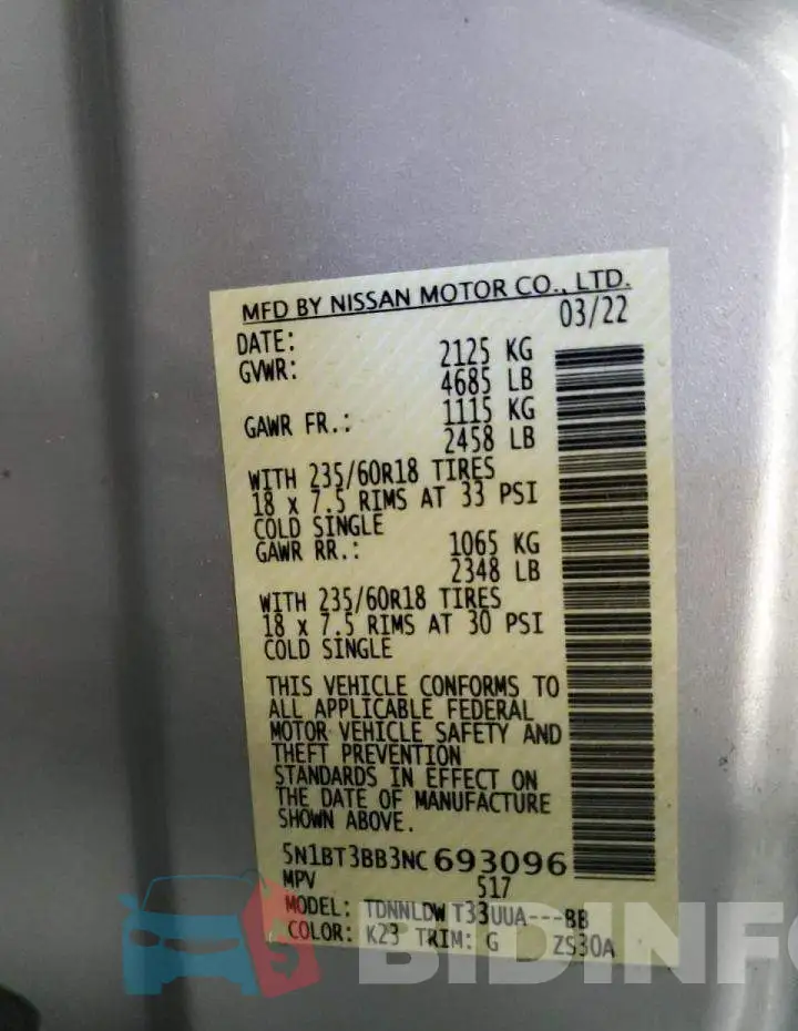 5N1BT3BB3NC693096 Photo# 13