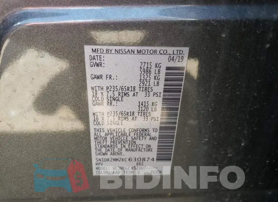 5N1DR2MM2KC630874 Photo# 10