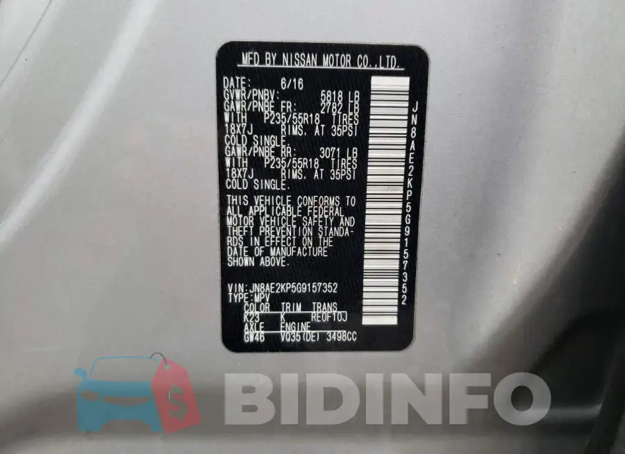JN8AE2KP5G9157352 Photo# 13