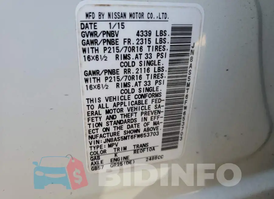 JN8AS5MT6FW653703 Photo# 14