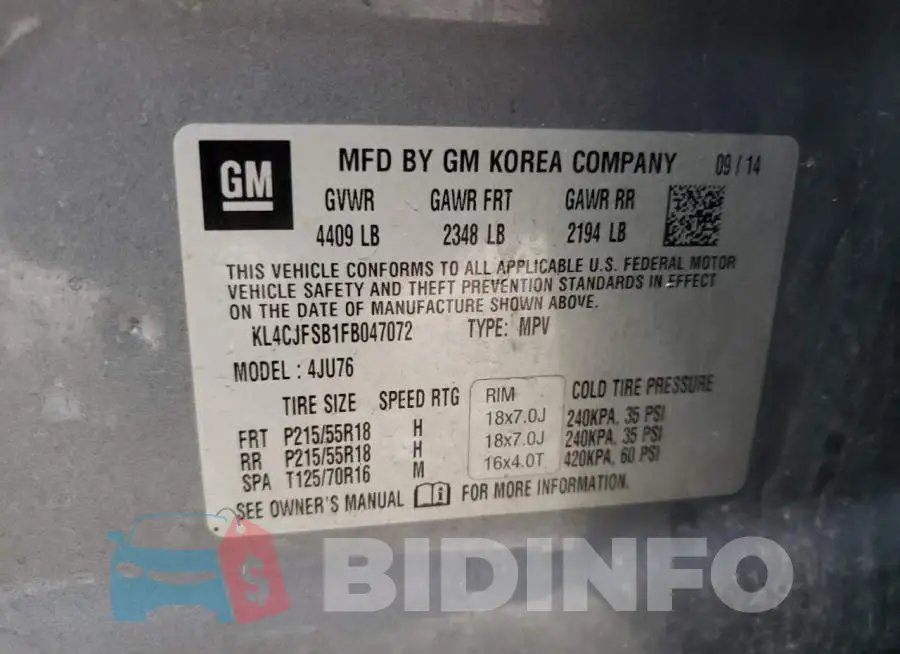 KL4CJFSB1FB047072 Photo# 12