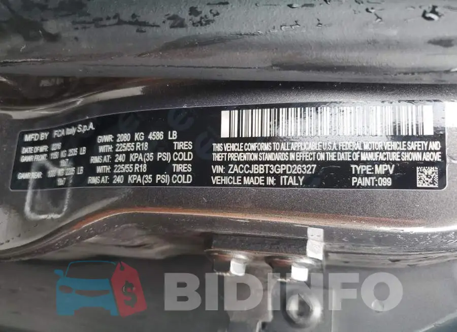 ZACCJBBT3GPD26327 Photo# 14