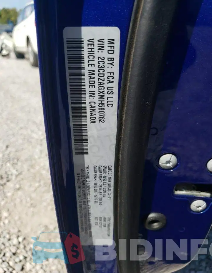 2C3CDZAGXMH560762 Photo# 12