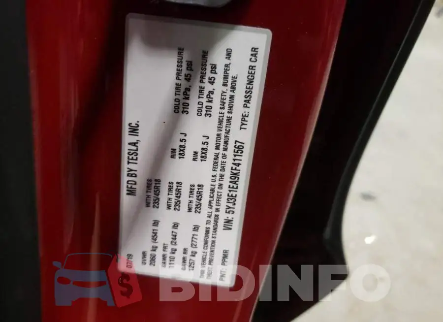 5YJ3E1EA9KF411567 Photo# 12