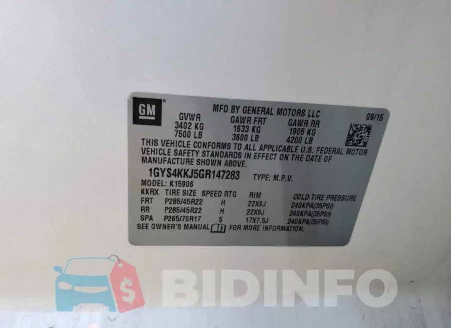 1GYS4KKJ5GR147283 Photo# 13