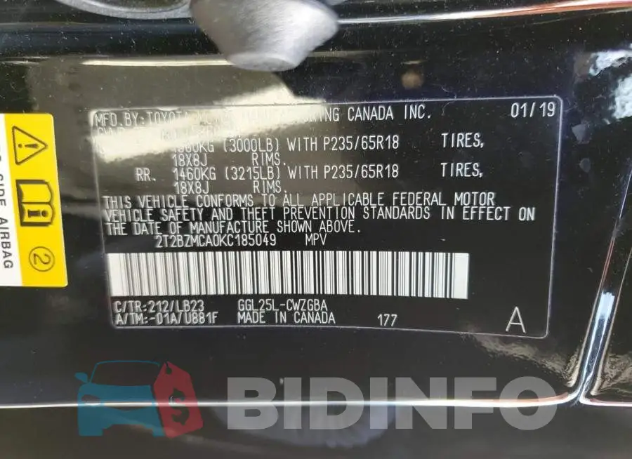 2T2BZMCA0KC185049 Photo# 13