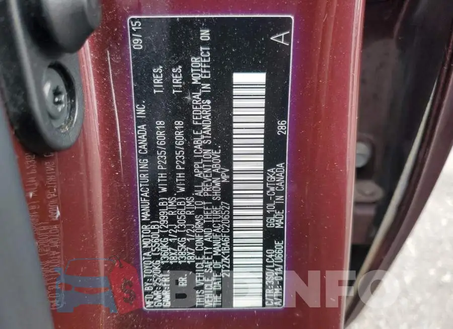 2T2ZK1BA6FC206527 Photo# 13