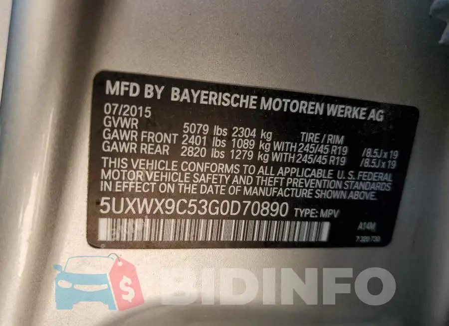 5UXWX9C53G0D70890 Photo# 13