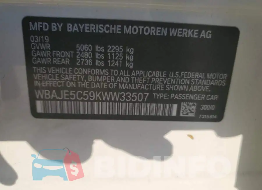 WBAJE5C59KWW33507 Photo# 12
