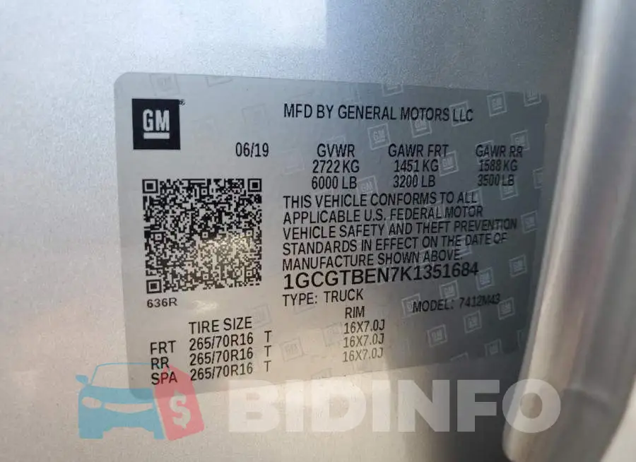 1GCGTBEN7K1351684 Photo# 12