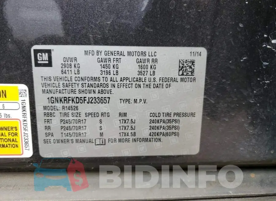 1GNKRFKD5FJ233657 Photo# 14