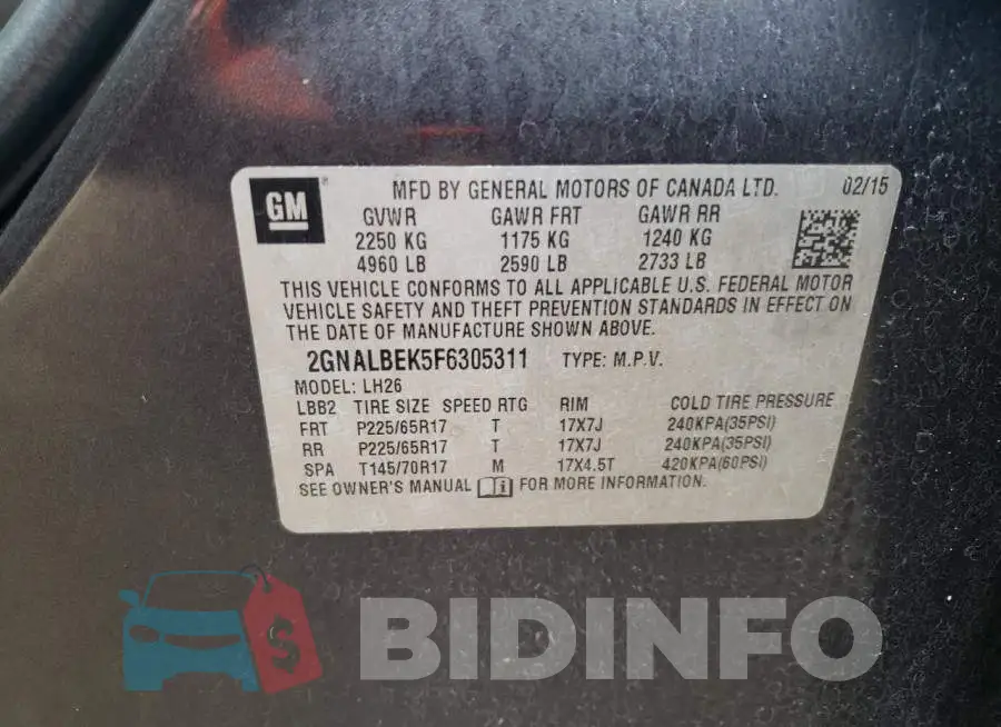 2GNALBEK5F6305311 Photo# 12