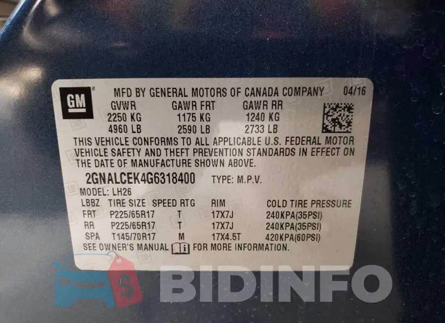 2GNALCEK4G6318400 Photo# 12