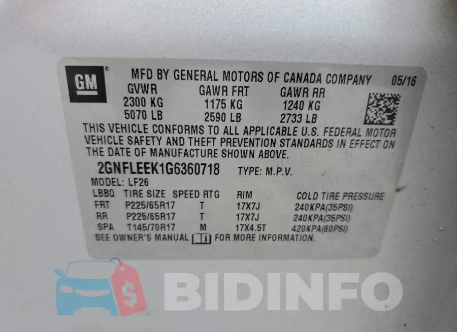 2GNFLEEK1G6360718 Photo# 13