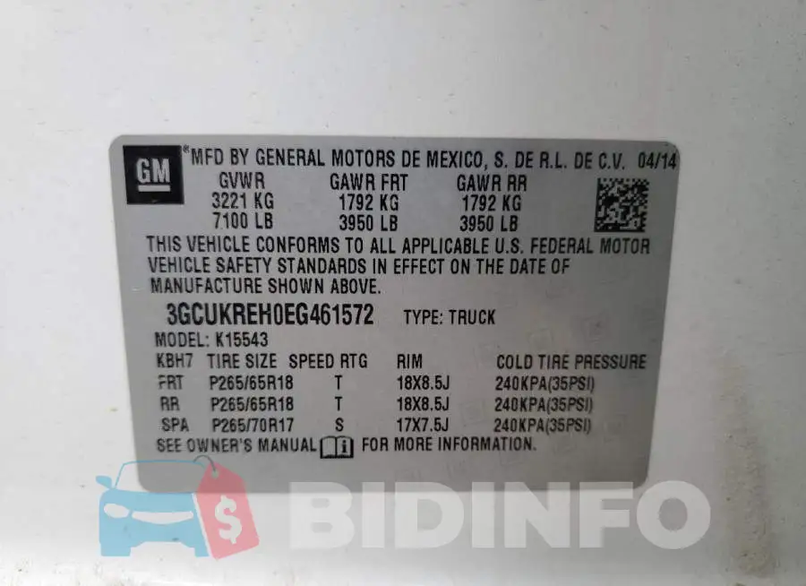 3GCUKREH0EG461572 Photo# 12